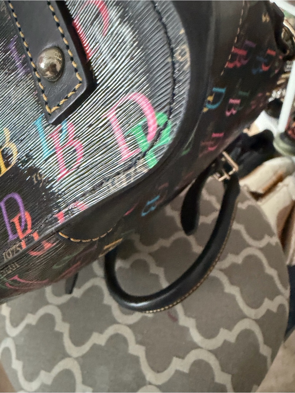 Dooney & Bourke Multicolor Monogram Tote Bag Large Shoulder Purse Black Canvas - Picture 15 of 16